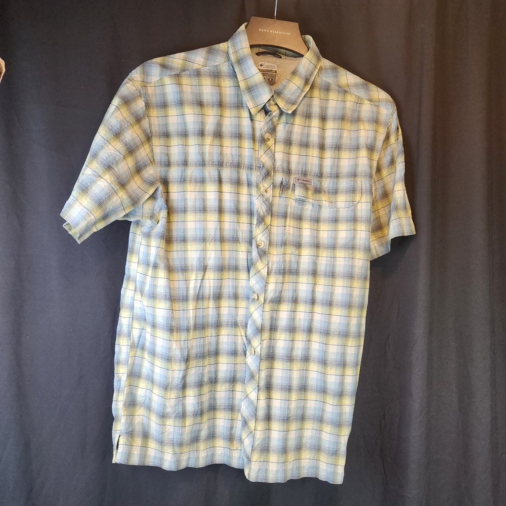 Columbia Titanium Mens Plaid Short Sleeve Button Up Shirt Sz‎ L